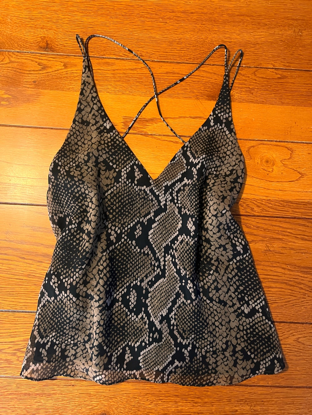 Zara - Snake-Print Deep V-Neck Cami Top